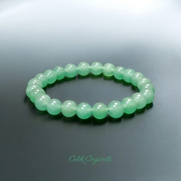 Green Aventurine Bracelet - 8mm Unisex Natural Stones Handmade Stretch Beads - Picture 3 of 6